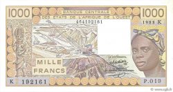 1000 Francs WEST AFRICAN STATES  1988 P.707Ka XF+