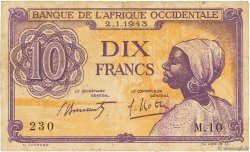 10 Francs FRENCH WEST AFRICA  1943 P.29 F+