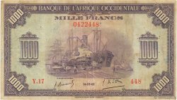 1000 Francs FRENCH WEST AFRICA  1942 P.32a MB