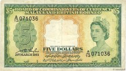5 Dollars MALAISIE et BORNEO BRITANNIQUE  1953 P.02a TB+