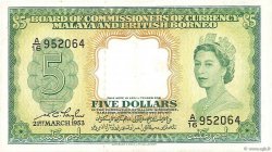 5 Dollars MALAYA and BRITISH BORNEO  1953 P.02a VF