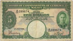 5 Dollars MALAYA  1941 P.12 B+