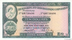 10 Dollars HONG-KONG  1972 P.182g MBC+