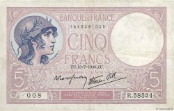 5 Francs FEMME CASQUÉE modifié FRANCE  1939 F.04.01 F+