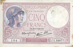 5 Francs FEMME CASQUÉE modifié FRANCE  1939 F.04.02 pr.TTB
