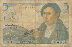 5 Francs BERGER FRANCIA  1943 F.05.01 RC