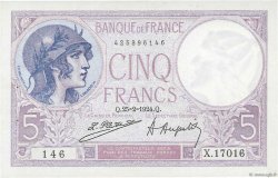5 Francs FEMME CASQUÉE FRANCE  1924 F.03.08 SPL