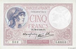 5 Francs FEMME CASQUÉE modifié FRANKREICH  1939 F.04.10 fST+