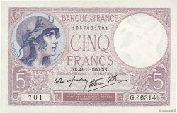5 Francs FEMME CASQUÉE modifié FRANKREICH  1940 F.04.15 fST