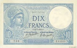 10 Francs MINERVE Numéro radar FRANCE  1923 F.06.07 XF+