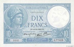 10 Francs MINERVE modifié FRANCE  1940 F.07.16 XF+