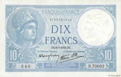10 Francs MINERVE modifié FRANCIA  1939 F.07.04 EBC