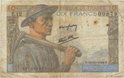 10 Francs MINEUR FRANCE  1942 F.08.04 G