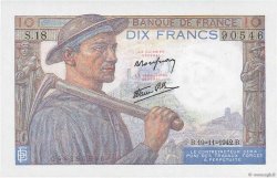 10 Francs MINEUR FRANCIA  1942 F.08.05 FDC