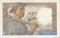 10 Francs MINEUR FRANKREICH  1942 F.08.06 fVZ