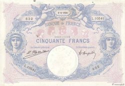 50 Francs BLEU ET ROSE FRANCE  1924 F.14.37 VF