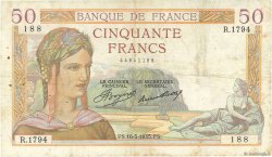 50 Francs CÉRÈS FRANKREICH  1935 F.17.09 S