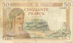 50 Francs CÉRÈS FRANKREICH  1936 F.17.23 SGE