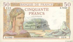 50 Francs CÉRÈS modifié FRANCE  1937 F.18.05 XF-
