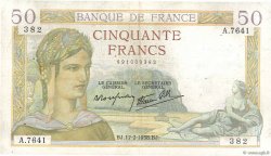 50 Francs CÉRÈS modifié FRANCE  1938 F.18.09 G