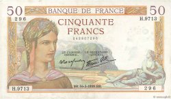 50 Francs CÉRÈS modifié FRANCE  1939 F.18.22 TTB