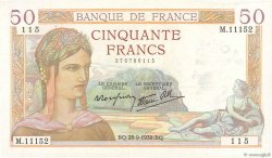 50 Francs CÉRÈS modifié FRANKREICH  1939 F.18.32 fVZ