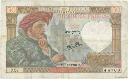 50 Francs JACQUES CŒUR FRANCE  1940 F.19.04 VF-