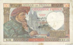 50 Francs JACQUES CŒUR FRANCE  1941 F.19.12 VF-
