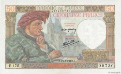 50 Francs JACQUES CŒUR FRANCE  1942 F.19.20 AU+