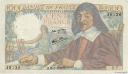 100 Francs DESCARTES FRANCE  1942 F.27.01 VF-