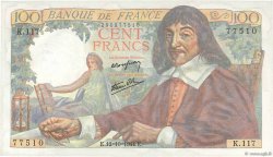 100 Francs DESCARTES FRANKREICH  1944 F.27.08 fST+