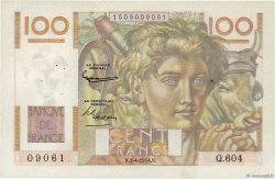100 Francs JEUNE PAYSAN FRANCE  1954 F.28.43 VF+