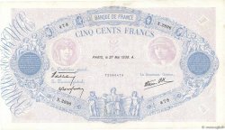 500 Francs BLEU ET ROSE modifié FRANCE  1938 F.31.12 TTB