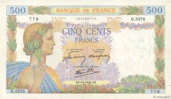 500 Francs LA PAIX FRANKREICH  1942 F.32.34 SS