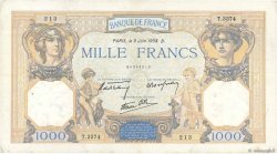 1000 Francs CÉRÈS ET MERCURE type modifié FRANCIA  1938 F.38.18 MBC