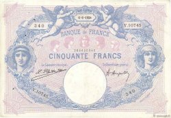 50 Francs BLEU ET ROSE FRANCE  1924 F.14.37 VF-