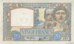 20 Francs TRAVAIL ET SCIENCE FRANCE  1940 F.12.02 XF