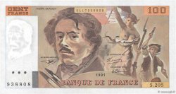 100 Francs DELACROIX imprimé en continu FRANKREICH  1991 F.69bis.04c VZ