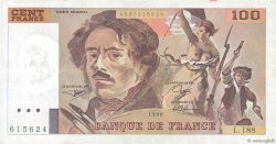100 Francs DELACROIX imprimé en continu FRANCE  1990 F.69bis.02e1 VF+