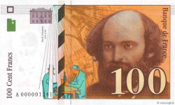 100 Francs CÉZANNE Petit numéro FRANCE  1997 F.74.01 UNC-