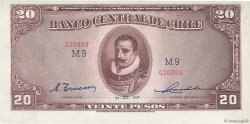 20 Pesos - 2 Condores Fauté CHILE  1947 P.093b AU