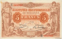 5 Francs BELGIEN  1914 P.074a VZ