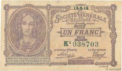 1 Franc BELGIUM  1916 P.086b VF