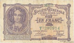 1 Franc BELGIUM  1917 P.086b F+