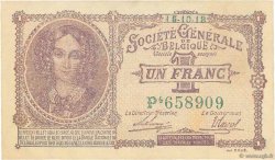 1 Franc BELGIUM  1918 P.086b AU