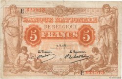 5 Francs BELGIUM  1914 P.074a F+