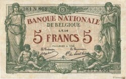 5 Francs BÉLGICA  1914 P.075a MBC