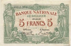 5 Francs BELGIUM  1918 P.075b VF