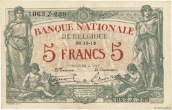 5 Francs BELGIUM  1919 P.075b XF-