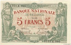 5 Francs BELGIUM  1921 P.075b XF